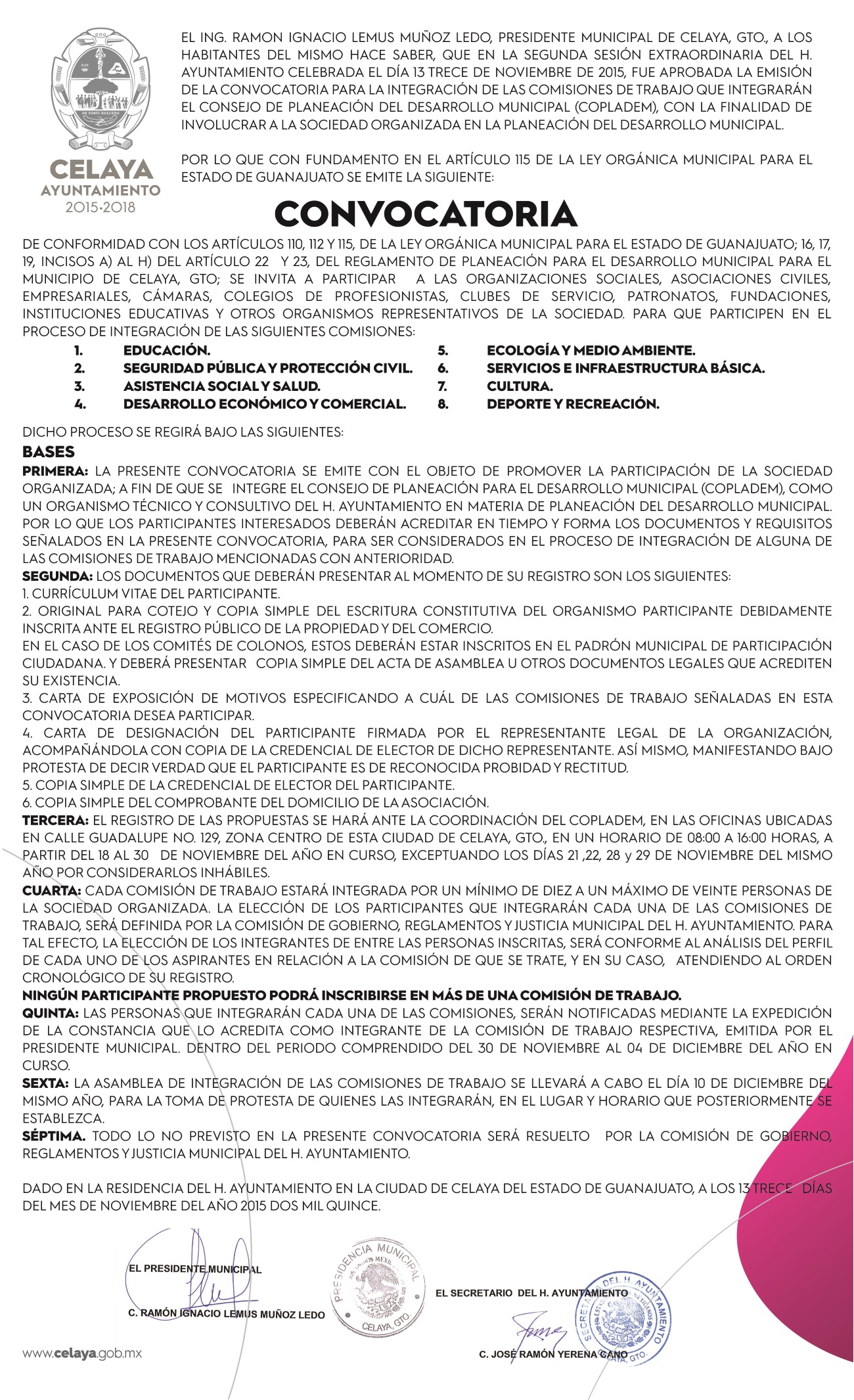 Convocatoria para la integración de las comisiones de trabajo que integrarán el Consejo de Planeación del Desarrollo Municipal (COPLADEM)